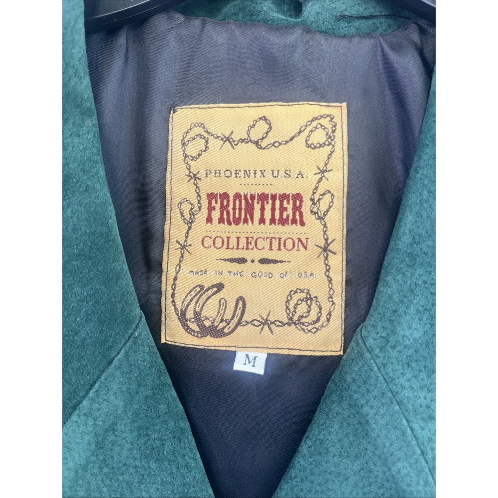 Frontier Collection Womens M Western Green Leather Suede Fringe Jacket USA Vtg - Picture 4 of 14